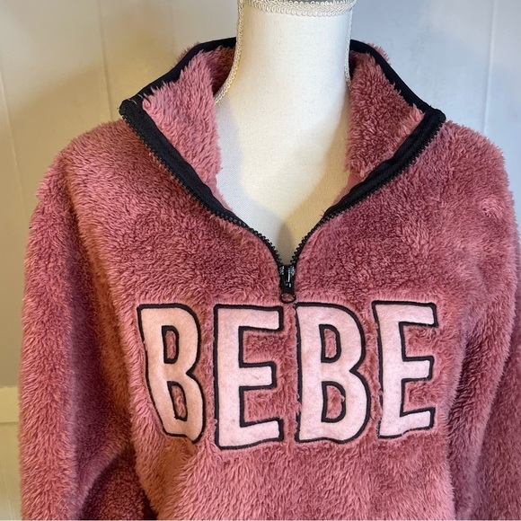 BEBE Womens 1/4 Zip Fleece Pullover Jacket Size small Pink Logo - Picture 8 of 10